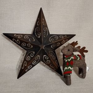 Bronze Metal Barnstar & Small Stuffed Reindeer (Set)